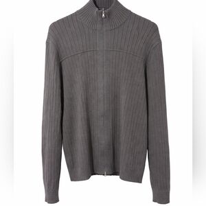 INC International Concepts Men’s Gray Ribbed Full-Zip Sweater - Large